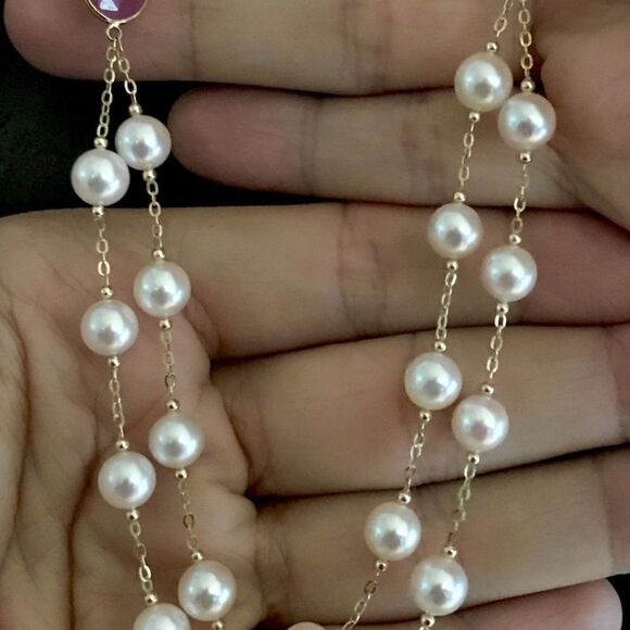Akoya Pearl Ruby Necklace 14k Gold 7.80 mm 19 3/4" Certified $2,450 820424 - Picture 5 of 7